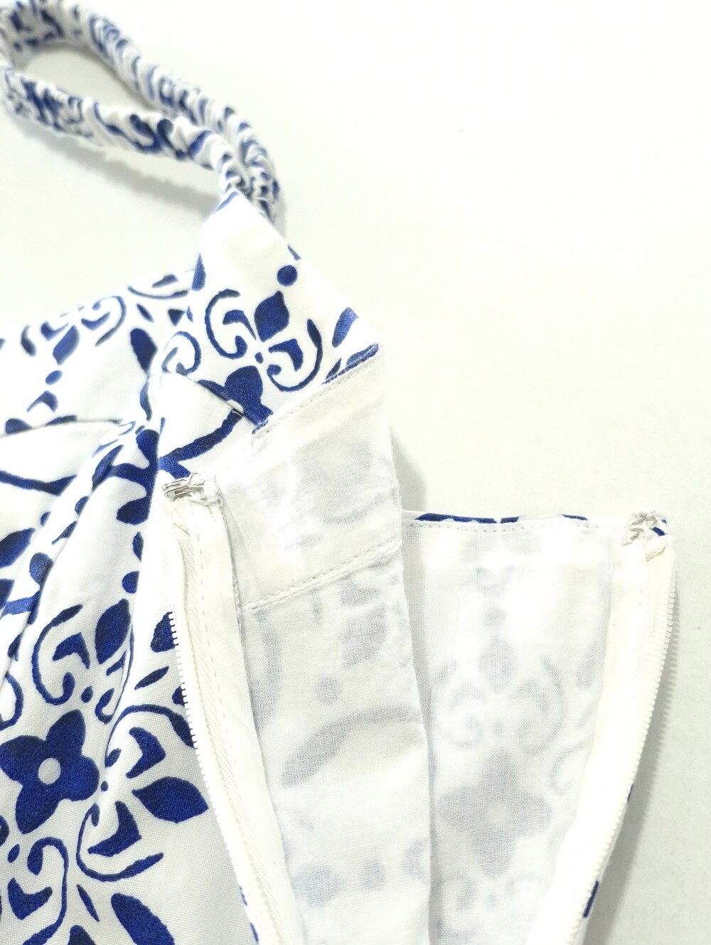 J.CREW Tile Print Midi Sundress Size 10 Blue White Cotton Smocked Tiered Pockets - Picture 16 of 16